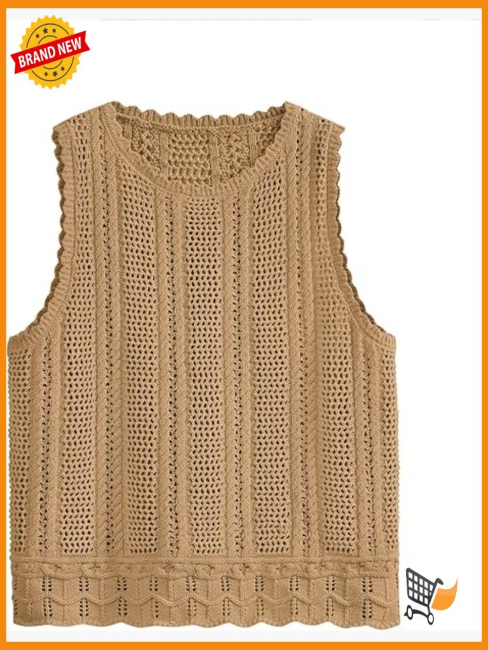 Crochet Sweater Vest Tank Top Beach Cover Up Loose Fit Sleeveless Hollow Out